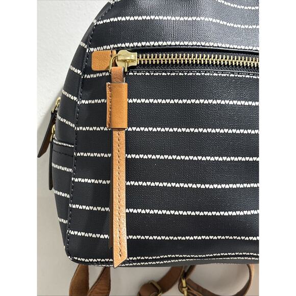 FOSSIL Striped Megan Backpack Purse Bag Hearts Stripes Black White Brown Straps main image 14